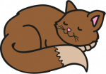 cartoon brown cat curled up asleep